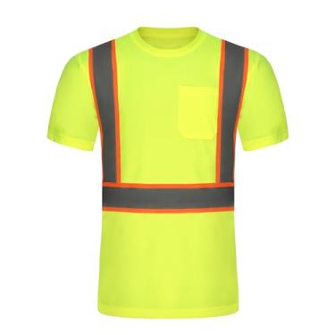 Imagem de wefeyuv Camiseta Hi Vis com faixa refletiva de alta visibilidade para camiseta curta, Amarelo, M
