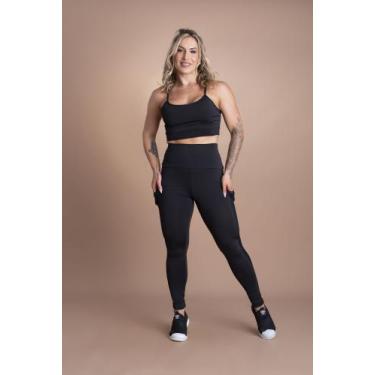 Imagem de Conjunto Fitness Feminino Calça Legging Cintura Alta Com Bolso Tela E 