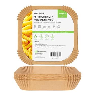 Imagem de Restaurantware - Forros de fritadeira a ar condicionado Pastry Tek 20 x 21 x 4 cm, 100 cestas quadradas para fritadeira a ar – Revestimento de silicone antiaderente, não branqueado, fornos de papel de