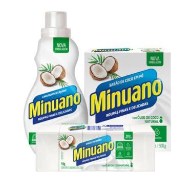 Imagem de Kit  Minuano Coco: Lava Roupas Líquido 500ml e Sabão Pó 500g