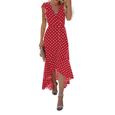 Imagem de GRECERELLE 2024 Vestido longo feminino primavera verão boho estampa floral gola V falso envoltório para convidados de casamento, formatura, festa, 09 bolinhas - vermelho, GG