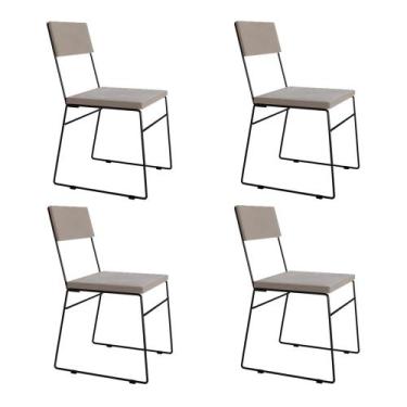 Imagem de Kit 4 Cadeiras de Jantar Málaga Assento Veludo Bege - ASTURIAS