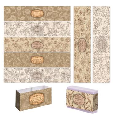 Imagem de PH PandaHall 90 peças, fita de papel para embrulhar, 9 estilos, flores, sabonete, papel, embalagem, etiquetas, artesanato, mangas, capas verticais, para sabonete artesanal, loção de banho, embrulho de