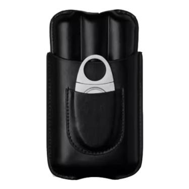 Imagem de Pequeno Caixa de charuto portátil com capa hidratante de charuto de couro conjunto de tesoura de charuto que pode acomodar três charutos como um presente Essentia Feito à mão