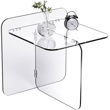 Imagem de Dewrhiixe Mesa Lateral de Acrílico Transparente, Mesa de Canto Quadrada Pequena para Sala de Estar, Mesa de Cabeceira Moderna Geométrica para Quarto (Transparente, 50 cm × 50 cm × 45 cm)