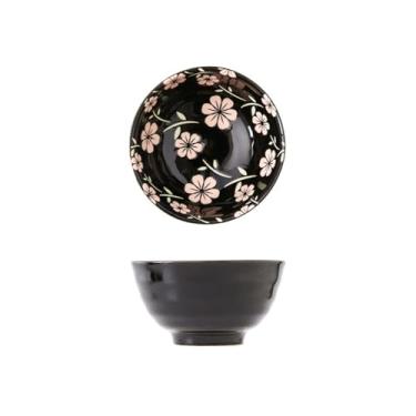 Imagem de Utensílios de mesa de cerâmica sob vidrado de 11 cm estilo japonês, tigela de arroz de fio criativo doméstico - tigela de 4,5 fios - preto floral