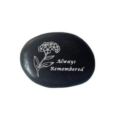 Imagem de Pedra memorial - em memória amorosa seixo preto natural para sepulturas, decoração memorial presentes de simpatia pela perda de um ente querido (miosótis)