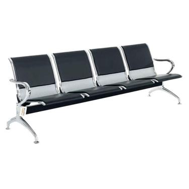 Imagem de Cadeira Longarina Com Est Cromada 4 Lugares Preto