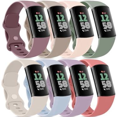 Imagem de Vancle Pulseira para Fitbit Charge 6/Fitbit Charge 5 para mulheres e homens, pacote com 8, pulseiras esportivas macias clássicas