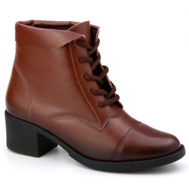 Imagem de Bota Feminina Coturno Couro Cano Curto Salto Baixo Conforto (Caramelo, BR, Adulto, Numérico, 35)