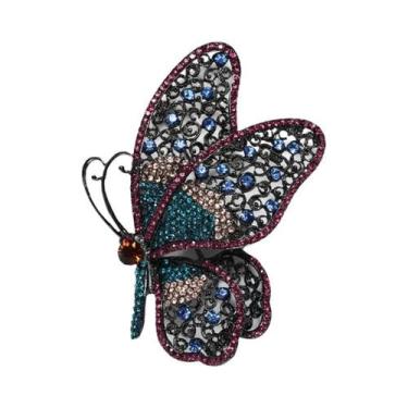 Imagem de Criativo strass exagerado borboleta broche feminino moda casaco acessó