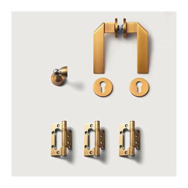 Imagem de Puxador de porta de uso interno amarelo antigo fechadura de porta de madeira com maçanetas de porta com chave para quarto ou banheiro puxador de porta de entrada de estudo/bronze amarelo + 3