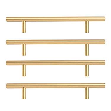 Imagem de Puxador de móveis de armário puxadores de cozinha puxadores de cozinha de latão maciço dourado barra em T puxador de cozinha ferragens de guarda-roupa puxadores de armário de banheiro para armários