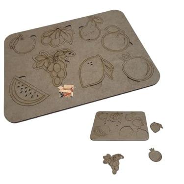 Imagem de Brinquedo Pedagógico Educativo Em Madeira Jogo De Encaixe Infantil Primeira Infância (Frutas MDF Cru)