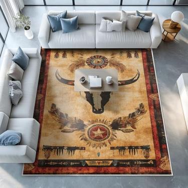 Imagem de Western Area Rug Southwestern Cow Lavável 20 x 25 Navajo Tapetes tribais para sala de estar quarto Cowboy rústico antiderrapante macio tapete grande para escritório, entrada e banheiro