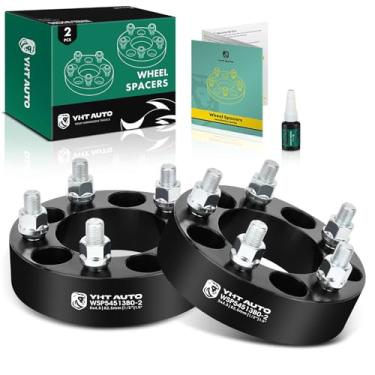 Imagem de YHTAUTO Espaçadores de roda 5 x 4,5 polegadas de 3,8 cm para Jeep Grand Cherokee, Wrangler, Ford, Dodge, Lincoln, Mercury, Pontiac Model 5 x 114,3 mm Espaçadores de pneu com 1/2 pinos 82,5 mm furo do cubo 5 pinos 2 peças adaptador preto