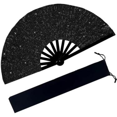 Imagem de Ehonik Grande fã de rave de 33 cm, fãs de dança em linha com bolsa preta, botas femininas no chão para festa, discoteca, decoração (glitter preto)