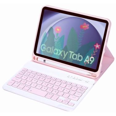 Imagem de Capa de teclado Slim Candy Colors compatível com Samsung Galaxy Tab A9 8,7 polegadas modelo 2023 (SM-X110/X115/X117) com suporte de caneta S, capa de suporte de vários ângulos para teclado sem fio