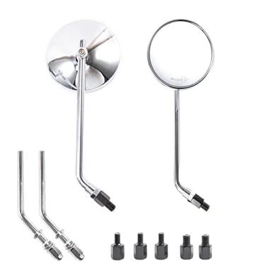 Imagem de APEBAZY Espelho retrovisor traseiro para motocicleta, retro, clássico, 10 cm, cromado, redondo, guidão com parafusos de 8 mm, 10 mm e eixos de metal para quadriciclo, scooter Dirt Bike Cruiser, prata