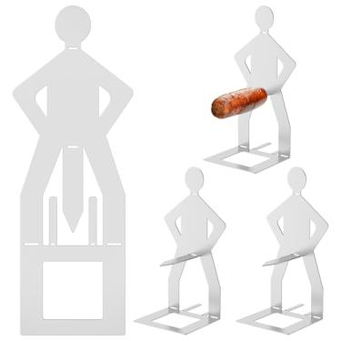 Imagem de 4 peças de suporte divertido de cachorro-quente para churrasco em forma de homem, salsicha em pé, churrasqueira de aço inoxidável reutilizável para churrasqueira, acampamento e piquenique ou