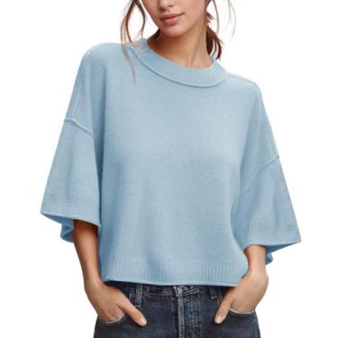 Imagem de Suéter feminino ZDC, manga 3/4, blusa cortada, tamanho grande