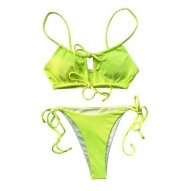 Imagem de Bandagem feminina oco para fora sólido sexy biquíni push-up acolchoado