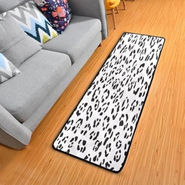 Imagem de WELLDAY Tapete de corredor com estampa de leopardo branco, tapete de corredor de 5 x 15 cm, antiderrapante, lavável, tapete de cozinha para quarto, entrada, lavanderia, sala de estar