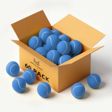 Imagem de MRYCZ FYRHD Pacote com 60 bolas de tênis, bolas de tênis de treinamento, bolas de brincar de cachorro de estimação, bolas de tênis de prática com bolsa de malha para transporte e treinamento de