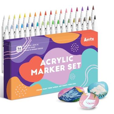 Imagem de Canetas de tinta acrílica Arrtx de 36 cores para pintura rupestre, materiais de arte, tinta de tecido, tinta à prova d'água DIY