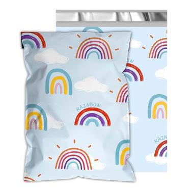 Imagem de Envelopes de poliéster 15 x 23 cm, 100 peças - Sacos de envio impressos em arco-íris azul, 2,4 mm de espessura, envelopes de envio impermeáveis e resistentes a rasgos, sacos de embalagem autoseláveis