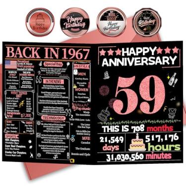 Imagem de Joycard Cartão de aniversário de 59 anos para mulheres, cartão de casamento para esposa, presentes de decorações de casamento doces para casal, perfeito para ela no dia de aniversário, em 1967