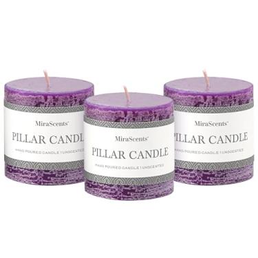 Imagem de Conjunto de 3 velas de pilar de 7 x 7,6 cm - Velas sem perfume derramadas à mão, queima longa limpa, grande vela, vela sem gotejamento sem fumaça para mesa de jantar, casamento, casa, banheiro