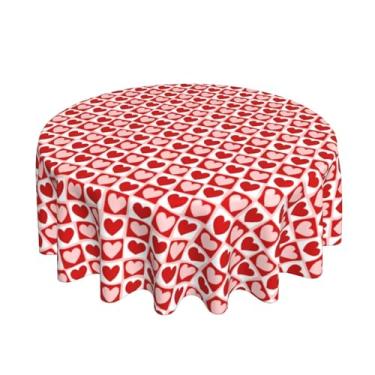 Imagem de Toalha de mesa redonda para Dia dos Namorados 152 cm em vermelho e rosa corações do amor xadrez toalha de mesa decorativa lavável e resistente a manchas de poliéster para dia dos namorados para festas