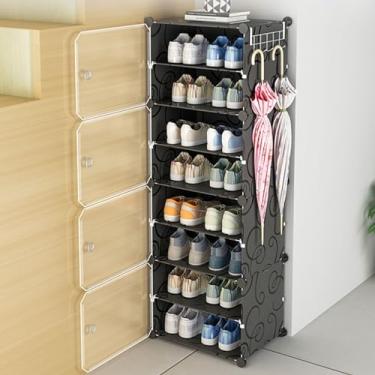 Imagem de Sapateira com porta de plástico organizador de sapatos para armário sapateira para entrada, sapateiras altas de pé livre, economia de espaço, divisória removível