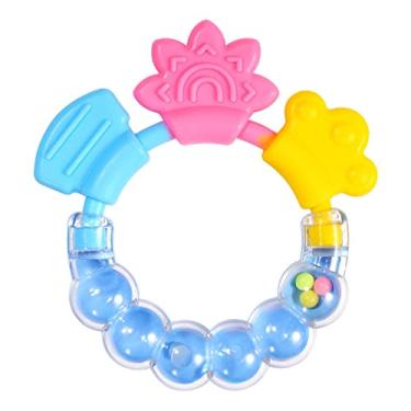 Imagem de aqxreight Chocalho de bebê Mordedor Goma Multifuncional Resistente à Mordida Silicone Chocalho de bebê Mastigar Brinquedo para Bebês Mascar Rosa Mordedor de Período de Ajuda Bebês na Dentição de Silicone o (Azul)