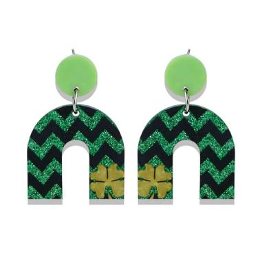 Imagem de Brincos de Dia de São Patrício para mulheres, trevo trevo, acessórios para o dia de São Patrício, camisa, brinco irlandês da sorte, joias, presentes de fantasia para ela, Middle, Acrílico, Sem pedra