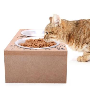 Imagem de Comedouro E Bebedouro Duplo Suspenso Gato E Cachorro Mdf15mm - LindoPe