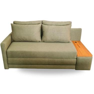 Imagem de Sofá  Cama com Tampo Lateral Direito e USB Tecido Linho  180cm - 4R Es