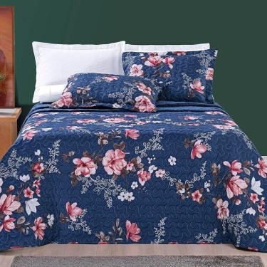 Imagem de Kit Cobre Leito Colcha Júlia King 03 Peças Micropercal 200 Fios Duplaface Estampa Floral - Encantada
