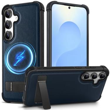 Imagem de KEZiHOME Capa magnética para Samsung Galaxy S25 Plus com suporte, compatível com MagSafe, capa de telefone de proteção de grau militar à prova de choque de borda macia para Galaxy S25+ Plus (azul)