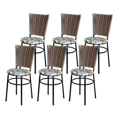 Imagem de 6 Cadeiras Para Mesa Preta Hawai Avelã Assento Floral Cor:floral Orquídea