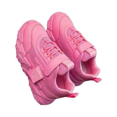Imagem de Tênis Infantil Rosa E Branco Em Malha PU Casual Antiderrapante Para Me