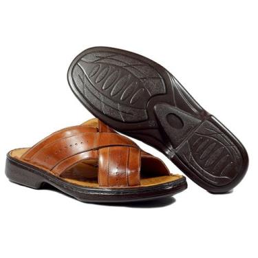 Imagem de Sandália Masculina Confortável Couro Whisky Moderna Fashion - E.SETTIN