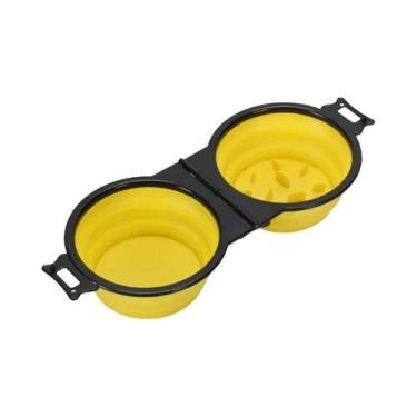 Imagem de Comedouro Portátil Dobrável Com Duas Tigelas 2 Em 1 Para Cães E Gatos,