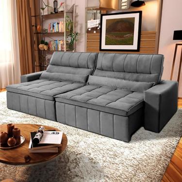 Imagem de Sofá Retrátil Reclinável Supremo 2,70m Suede Velut Cinza Molas No Assento - King House