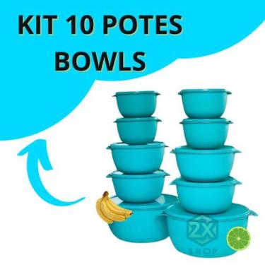 Imagem de Kit 10 Bowls Potes Hermeticos 2 em 1 Vasilhas BPA Free 10 Potes Grande