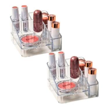 Imagem de Kit 2 Organizador Maquiagem Cosméticos 6 Divisórias Acrílico - Dello