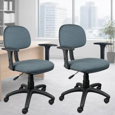 Imagem de Kit 2 Cadeiras de Escritório Secretária Giratória Cinza com Braço Home Gourmet Ergonômica Espuma D45 Madeira Pinus Rodízios Digitador