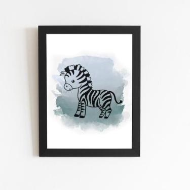 Imagem de Zebra Desenho Animal Infantil Quadro Moldura Preta 60X40cm - Plimshop