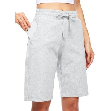 Imagem de Willit Short feminino 25,4 cm Bermuda de algodão longo yoga exercício comprimento até o joelho treino atlético com bolsos, Cinza claro, M